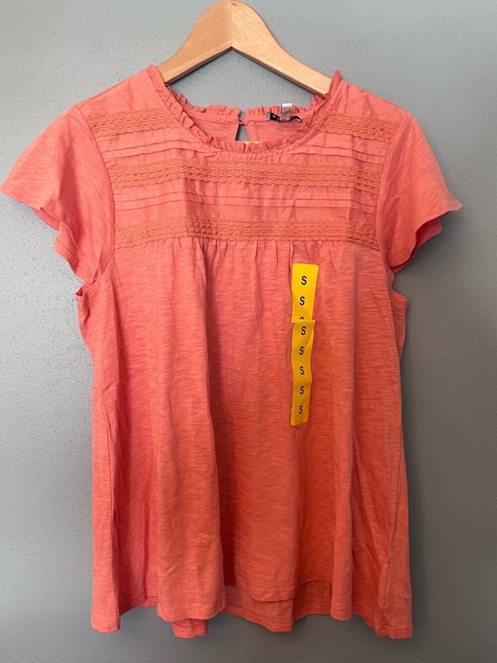 NWT Ella Moss Lace Yoke Short Sleeve Top